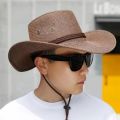 【Support-Cod】 2023 New Linen Men Summer Sun Hats Solid Cool Western Cowboy Hat Outdoor Wide Brim Hat Male Riding Caps for Sun Protection.