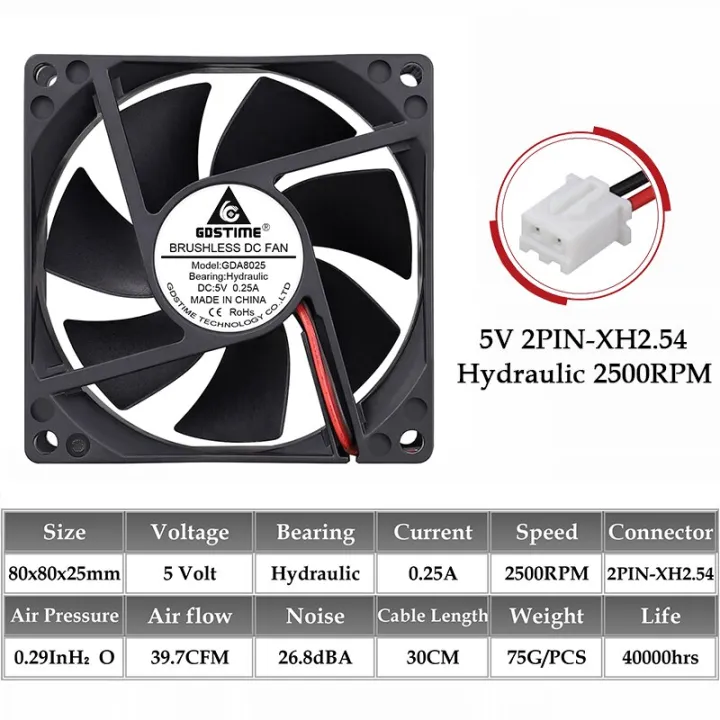 Gdstime%20DC%205V%2012V%2024V%2048V%2080mm%208025%20Computer%20Case%20Fan%2080x80x25mm%20PC%20Case%20CPU%20Brushless%20Cooling%20Fan%20Hydraulic/Dual%20Ball%20Radiator-5V%20Hydraulic%20XH2.54-1Pcs%208025%20fan%20-%20Image%202