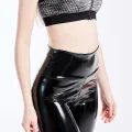 Women Black Leggings High Waist Elastic Pu Leather Skinny Pants Shiny Wet Look Metallic Latex Leggings Plus Size XXXL. 