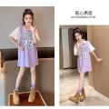 Summer Girls T T-shirt Skirt Mid-Length Korean Style False Two-Piece Basketball Wear Loose Fried Street Girls Sports Dress.