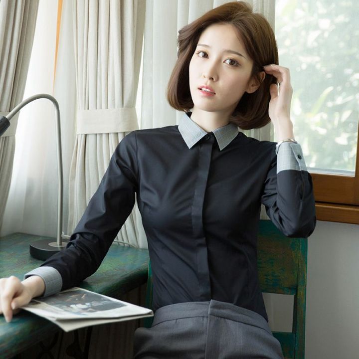 Eleplato%20Black%20Shirt%20Women's%20Long%20Sleeve2022Autumn%20and%20Winter%20New%20Cold%20Color%20Women's%20Clothing%20Contrast%20Color%20Slim%20Fit%20White%20Shirt%20Plaid%20Collar%20Cotton%20-%20Image%202