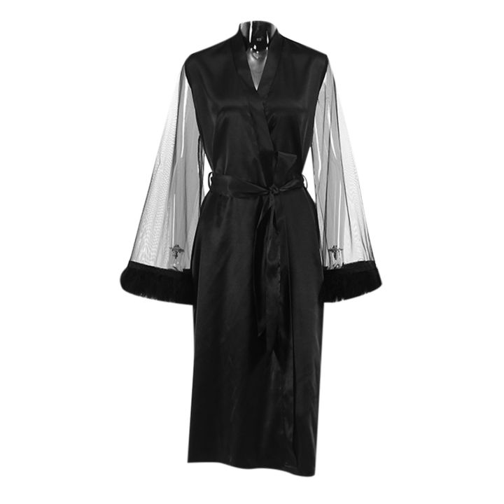 Luxury%20Feather%20Bathrobes%20Satin%20Long%20Robe%20for%20Women%20Night%20Dress%20Mesh%20Long%20Sleeve%20Loose%20Peignoirs%20Robe%20Wedding%20Bride%20Pajama%20-%20Image%205