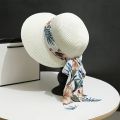 Women Summer Streamer Bow Bowler Hat Outdoor Large Rim Visor Foldable Sun Hat Beach Cap.