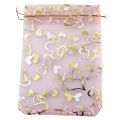 100 PCS 9X12cm Heart Printed Pink Organza Bags Jewelry Pouch Bags Organza Drawstring Pouches Wedding Favors Candy Gift Bags , heart pattern organza bags - Pink.