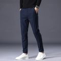 Autumn Winter Men's Casual Pants Business Stretch Slim Fit Elastic Waist Jogger Korean Classic Thick Black Gray Trousers Male. 