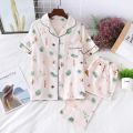 100% Cotton Women's Sleepwear Soft Pajama Sets on Down Long Sleeve Pj Floral Pajama Set Autumn Female Pyjamas.