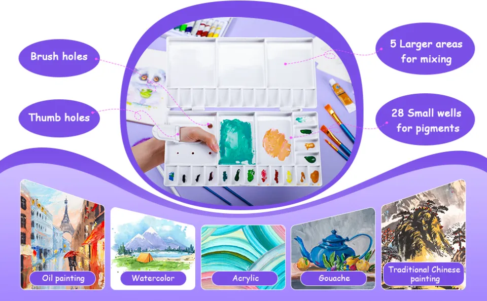 Watercolor Palette Folding Paint Tray Plastic Painting Pallet With 33 - View #2