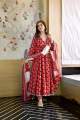Trendsetter -Linen Ready Made Fashionable Gown designed long salwar kamez orna For Stylish Women / Girls ( 3 pcs )- Inventive Choice. 