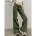 ZANZEA Fashion Cargo Pants Women Streetwear Wide Leg Jogger Pant 2022 Autumn Korean Style Drawstring Pockets Long Trousers Femme.