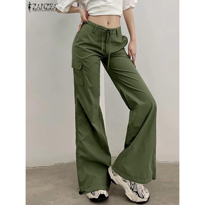 ZANZEA Fashion Cargo Pants Women Streetwear Wide Leg Jogger Pant 2022 Autumn Korean Style Drawstring Pockets Long Trousers Femme