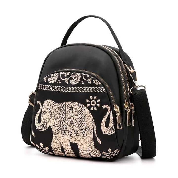 Trendy New Nylon Backpack For Women Multifunction Shoulder Crossbody Bag Elephant Printing Waterproof Rucksack Travel Lady Pack - Bag