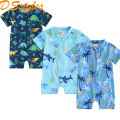 DSstyles Infant Boy Swimsuit Short Sleeve Cartoon Printing Rash Guard Swimwear Summer Zip Up Bathing Suit For 0-3 Years Old Kids. 
