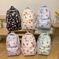 2024 New Double Backpack Casual Backpack College Student Girl Middle School High School School Bag Strawberry Print Simple and Fashionable.