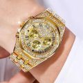 Luxury Brand Diamond Women's Gold Watch with Rhinestone Bracelet.