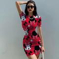 2023 New Disney Mickey Mouse Print Dress Women Summer O Neck Tight Skirt Ladies Casual Dress Fashion Cartoon Age Reducing Dress. 
