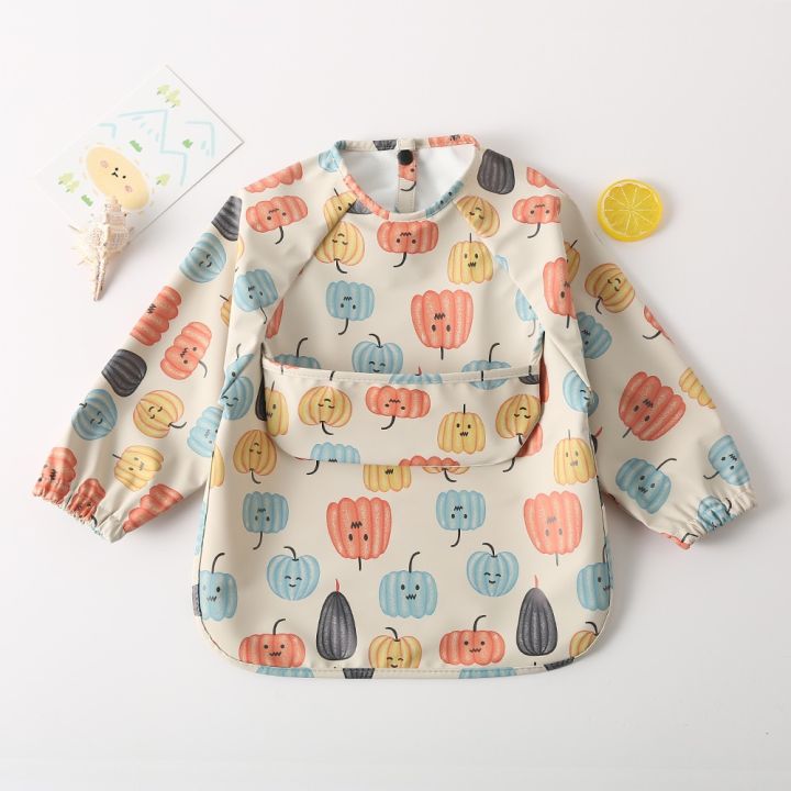 Baby Bibs Waterproof Infant Eating Bib with Pocket Children Drawing Machine Washable Long Sleeve Apron Kid Burp Cloth Baby Stuff