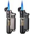 Butane Lighter, Mini Torch Lighter with Key Ring, Adjustable Jet Flame Windproof Gas Lighter for Grill BBQ Candle Camping Fireplace, Black and Grey - Without Butane Gas. 