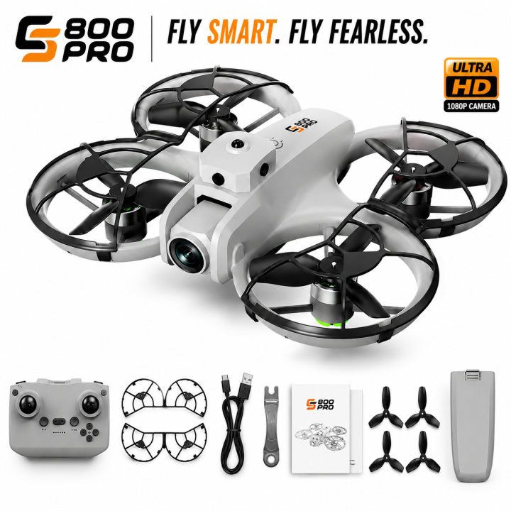 FLH S800 360° Protection Obstacle Avoidance 4.5in Screen Remote Control Quadcopter 2.4G Brushless Optical Flow Hover WIFI FPV RC Drone
