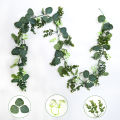 Happy night 1pc Artificial Eucalyptus Leaves Greenery Garland Faux Plant Spring Vines with White Flowers Berries for Wedding Home Party Deco. 