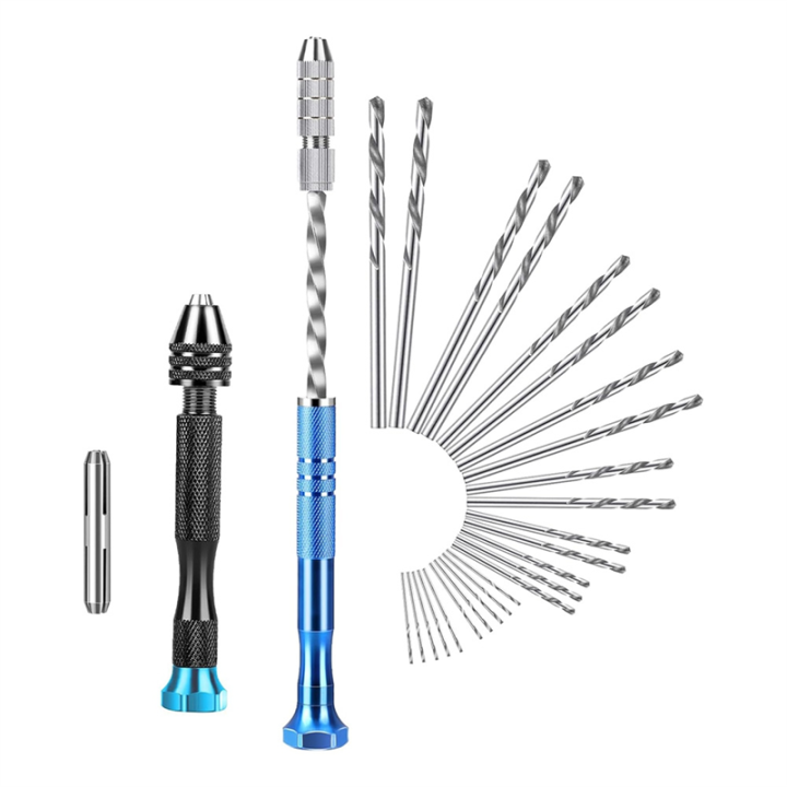 Vise Hand Drill Set with 0.5-3.0mm Micro Twist Drill Bits for Electronic Assembling, Model Making