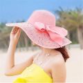 Women Colorful Big Brim Straw Bow Hat Sun Floppy Wide Brim Hats Beach Cap. 