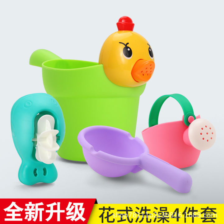 Toys Balls Cross-border Yellow Duck children's bath and water play set, baby kettle set, soft rubber beach bucket, toy shampoo cup