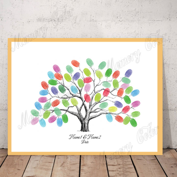Custom Theme Name Date Fingerprint Diy Signature Tree Painting For Birthday Baby Shower Wedding Party Decoration Souvenir