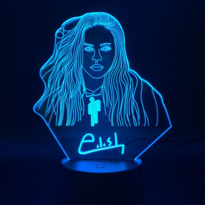 【Cathery Baby Store】3D Illusion Led Night Light Billie Eilish Figure Bedroom Decor Desk 2019 Fans Gift Nightlight Celebrity