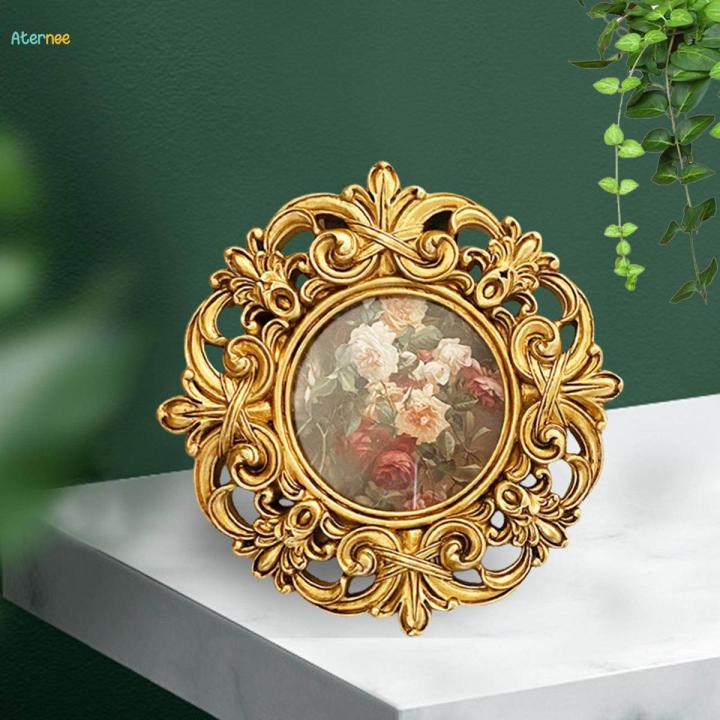 Resin Photo Frame Tabletop or Wall Display Decors, Hand Carved Floral Picture Frame with Easel Stand and Hook for Hallway, Bedroom, Wall Decor