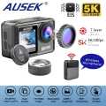 Wireless Microphone Supported Ausek Waterproof 5K Dual Display WiFi Action Camera Dual Touch Screen - Combo Pack (Dual Battery, Charger, Microphone, Remote) with 6 month Warranty by DRONE ZON.