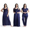 Women 4 Part Comfortable Long Solid Night Dress for Comfortable Nighty Set -Maxi.