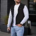 Mens Denim Jcket Vest Spring And Autumn Fashion Leisure High Street Edge Solid Color Buckle Turn Down Collar Slim Vest Coat 4.