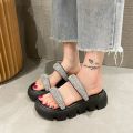 2023 Sandals Woman Crystal Wedge Summer Chunky Platform Women Leather Slippers Thick Sole Gladiator Shoes for Women Flip Flops.