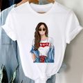 White Women's Clothing T-shirt Fashion Blowing Bubble Girl Print Ladies Tshirt Summer Harajuku Short-sleeved Tops Womans T Shirt. 