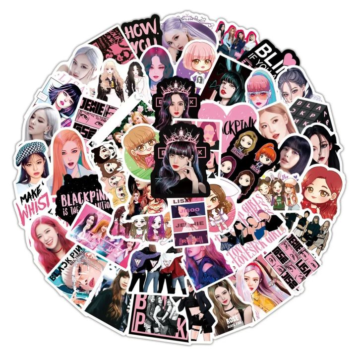 10/30/50pcs Korea Kpop Black Pink Stickers Pack DIY Laptop Phone Scrapbook Car Luggage Suitcase Waterproof Sticker Decals Toys