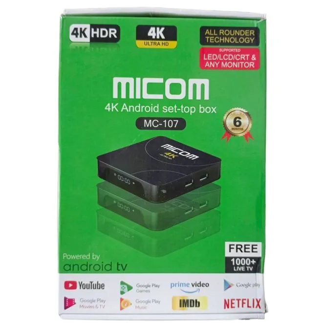Midcom Box Latest Version Micom 4K Android Set-Top Box 2GB RAM/ 16GB ROM. MC-107 ...