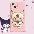 Kuromi My Melody Mirror Holder Case For Samsung Galaxy S23 Ultra S22 S21 S20 FE S10 Note 20 10 Plus A24 A34 A54 Plating Cover. 
