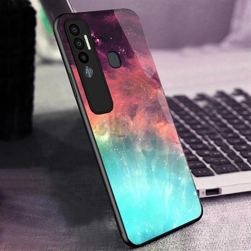 PlusCase for Tecno Spark Pro Case Glass Nebula Pattern Hard