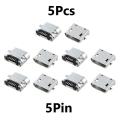 5Pcs- Micro USB Female Socket Type-B 5Pin DIP SMT SMD Power Jack Connector Panel Mount For Charging Socket LED Light PCB Board Electronics Projects DIY. 
