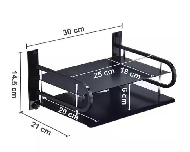 2- layer Wall mount wifi router stand, metal shelf for tv box & remotes black