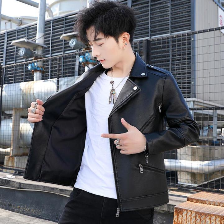 Autumn and Winter New Polo Collar Leather Coat Men's Korean-Style