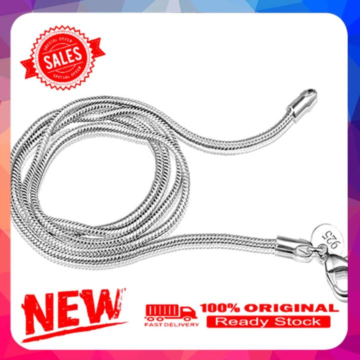 Women's Simple Design 925 Sterling Silver 2mm Snake Chain Lobster Clasp Necklace