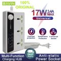 Bavin 3 Power Socket Extension 17W with 5 Slot 3.4A Universal AC USB Charger HUB PC512. 