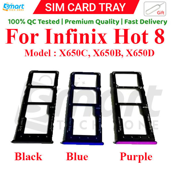 For Infinix Hot 8 (X650C X650B X650D) Sim Tray Micro SD Card Slot with Sim Ejector Pin Replacement Part