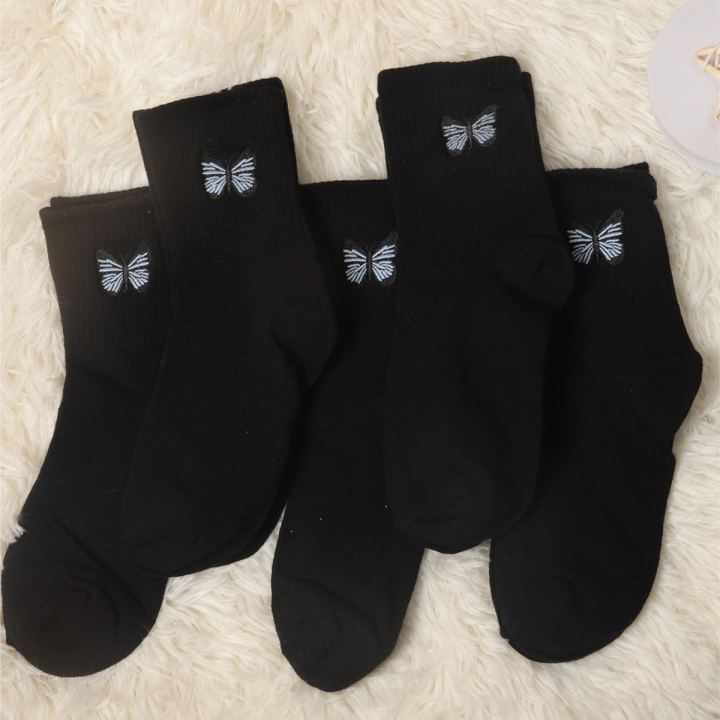 %EF%BC%88New%EF%BC%895%20Pair%20Of%20Multiccolor%20Ladie%20Butterfly%20Embroidered%20Tube%20tocking%20-%20Image%205