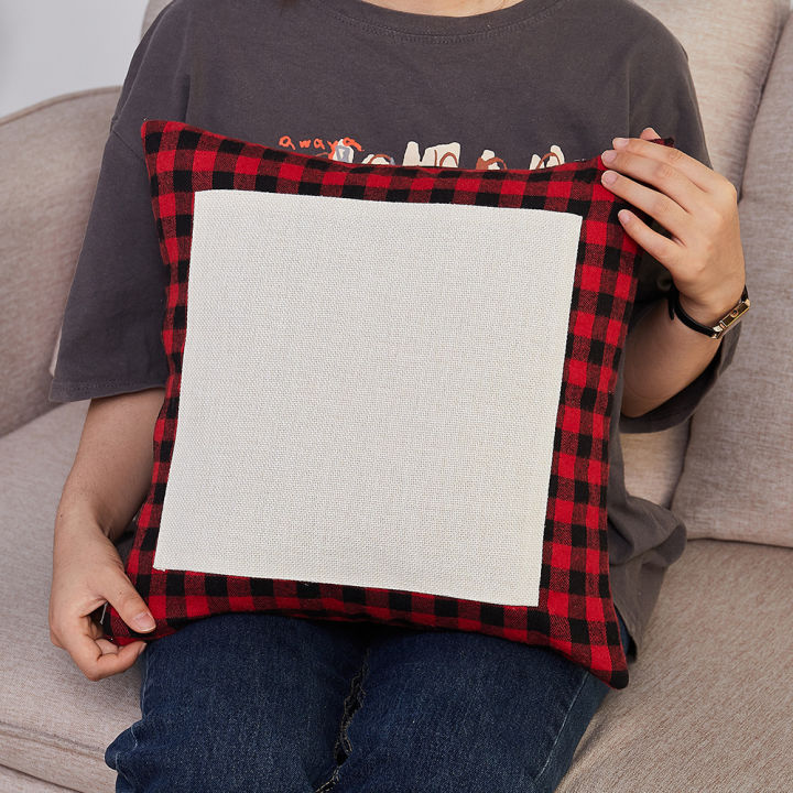 Blank Material 300 Cotton and Linen plus Checked Cloth Pillow Cover Simple Cushion Cushion Sofa Waist Pillow Throw Pillowcase