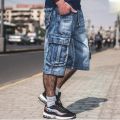 Jeans Men Summer Modis Multi-Pocket Men's Blue Denim Shorts Streetwear Loose Large Size Straight Denim Shorts Size 30-46. 