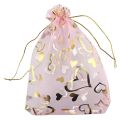 100 PCS 9X12cm Heart Printed Pink Organza Bags Jewelry Pouch Bags Organza Drawstring Pouches Wedding Favors Candy Gift Bags , heart pattern organza bags - Pink.