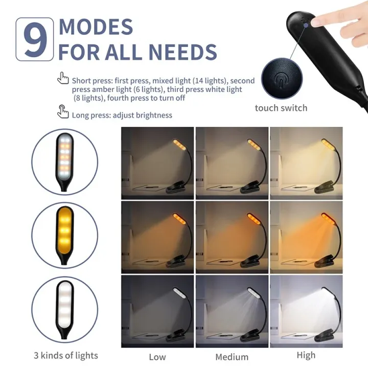 USB%20Rechargeable%20Book%20Light%2014%20LED%20Reading%20Light%203%20Color%20Temperatures%20Portable%20Flexible%20Easy%20Clip%20Bedside%20Night%20Reading%20Lamp%20-%20Image%204