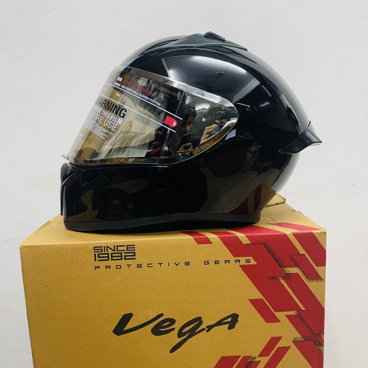 Vega Bolt Bunny Glossy Black full face helmet with dual certification.